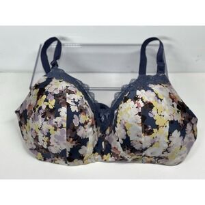 Torrid Curve Floral Lightly Lined Everyday Bra 40D Wire-Free Navy Lace Trim
